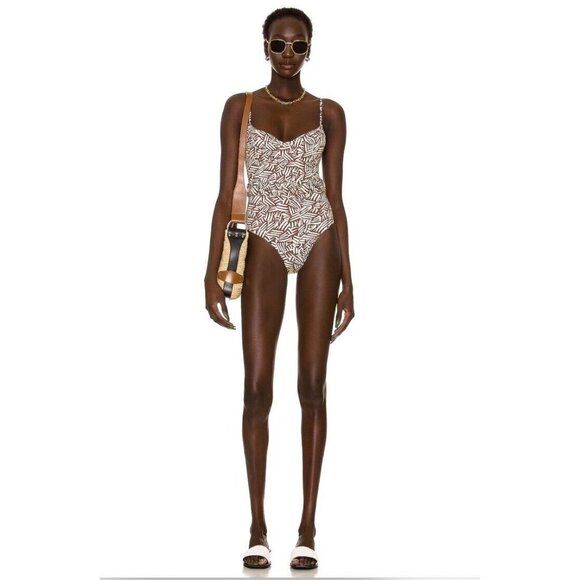 SIMKHAI Noa Swimsuit Palm Leaf Coffee Print One Piece - Picture 5 of 5